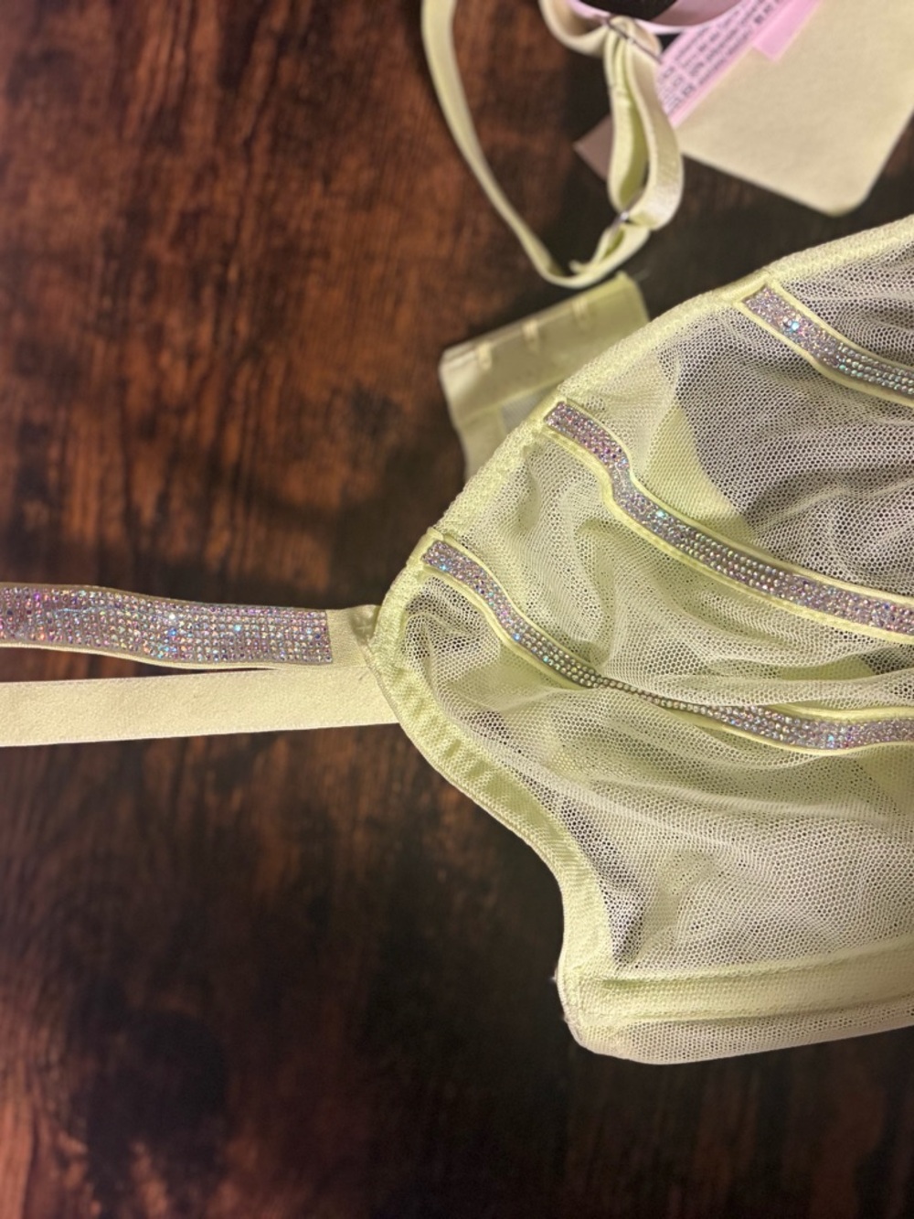 Victoria's Secret Neon Lime Sheer Underwire Bra with Rhinestone Straps - Picture 3 of 5